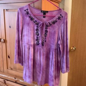INC International Concepts 3/4 sleeve Babydoll top with embroidery